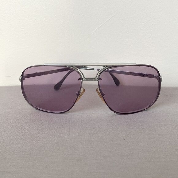 Vintage Purple Shade Aviator Sunglasses Silver Tone Frame Retro Boho main image 4